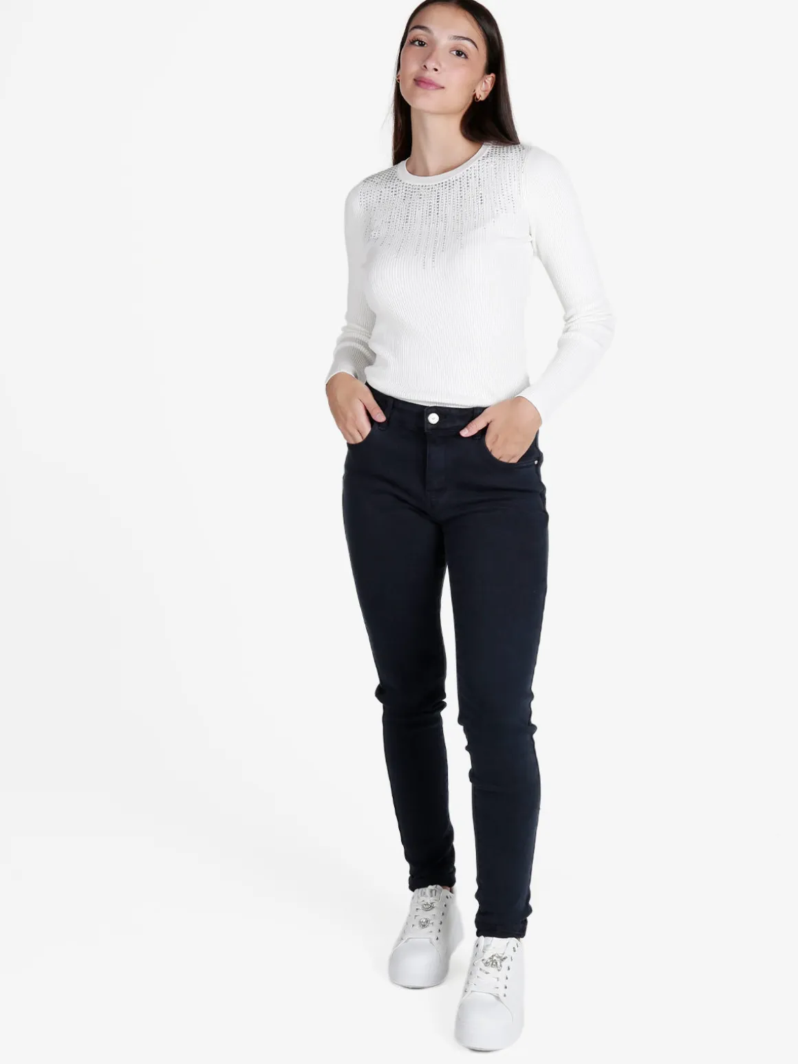 Solada Maglia donna a costine con strass