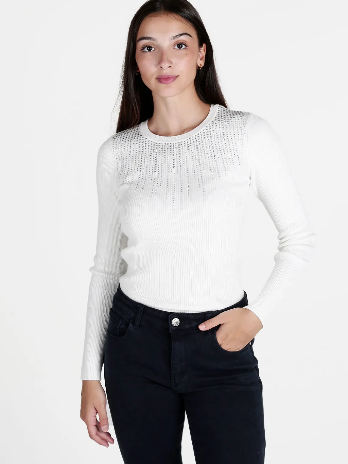 Solada Maglia donna a costine con strass