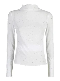 Solada Maglia donna a lupetto in microrete con borchie - bianco