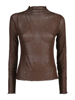 Solada Maglia donna a lupetto in microrete con borchie - moro