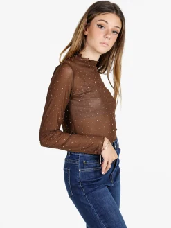 Solada Maglia donna a lupetto in microrete con borchie - moro