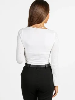 Solada Maglia donna a maniche lunghe con borchie - bianco