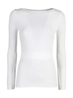 Solada Maglia donna a maniche lunghe con borchie - bianco