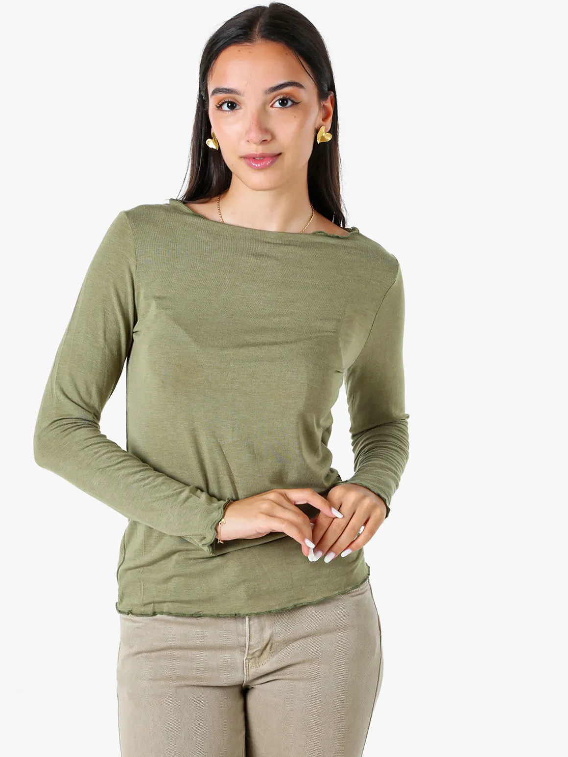 Solada Maglia donna a maniche lunghe con scollo a barchetta - oliva
