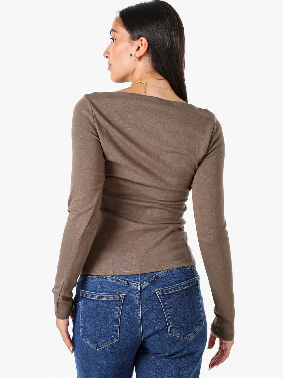 Solada Maglia donna a maniche lunghe con scollo a barchetta - marrone