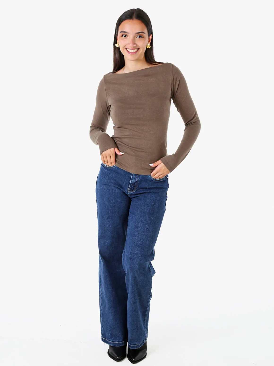 Solada Maglia donna a maniche lunghe con scollo a barchetta - marrone
