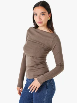 Solada Maglia donna a maniche lunghe con scollo a barchetta - marrone