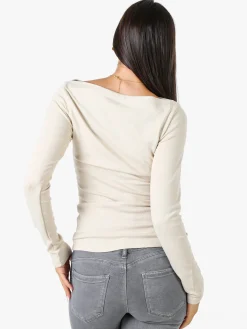Solada Maglia donna a maniche lunghe con scollo a barchetta - beige