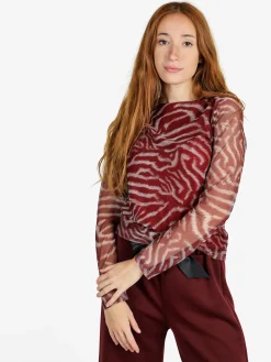 Solada Maglia donna con stampe e maniche velate - bordeaux