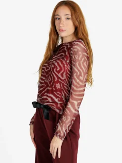 Solada Maglia donna con stampe e maniche velate - bordeaux