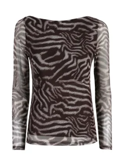Solada Maglia donna con stampe e maniche velate - moro