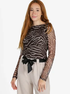 Solada Maglia donna con stampe e maniche velate - moro