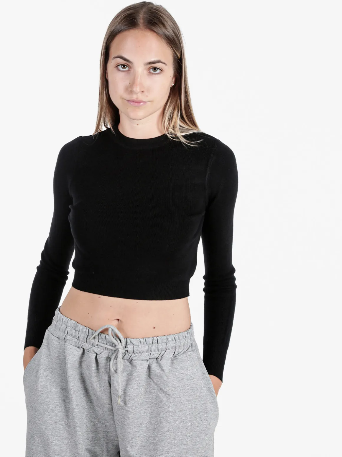 Solada Maglia donna cropped a costine - nero