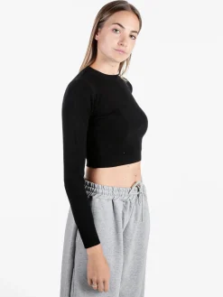 Solada Maglia donna cropped a costine - nero