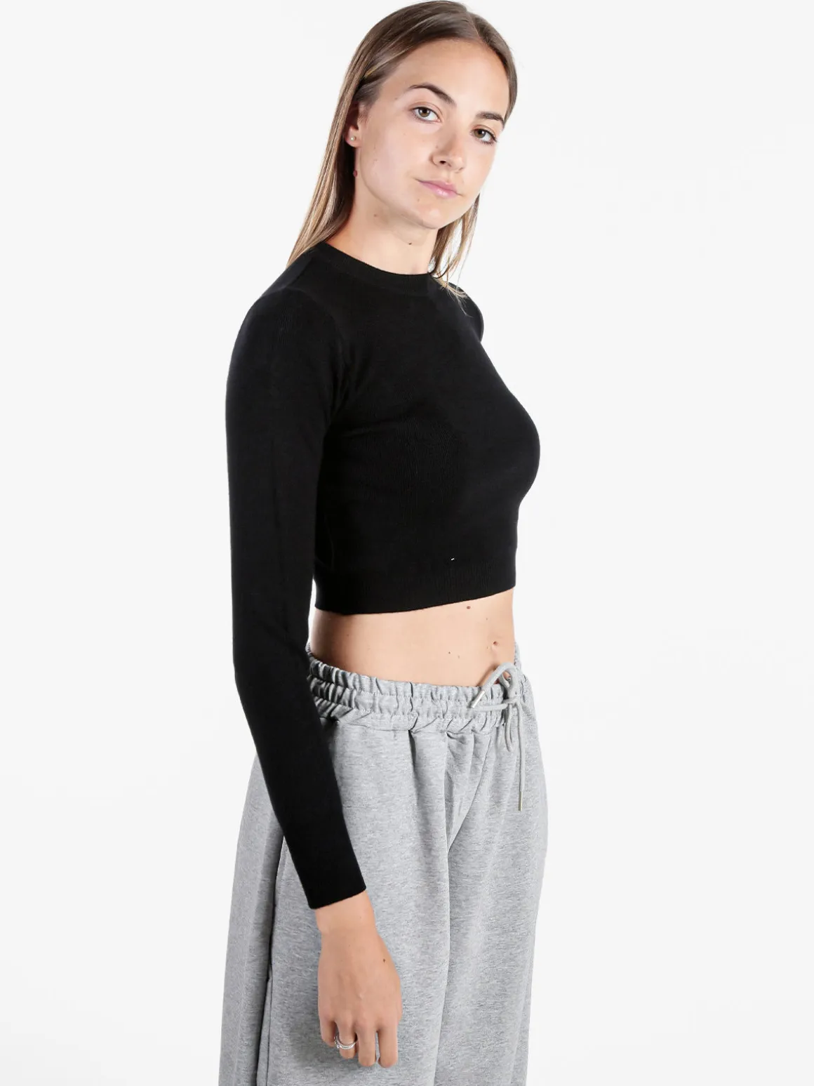 Solada Maglia donna cropped a costine - nero