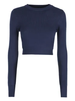 Solada Maglia donna cropped a costine - blu scuro