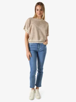 Solada Maglia donna in lurex a maniche corte con ricami - khaki