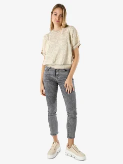 Solada Maglia donna in lurex a maniche corte con ricami - beige