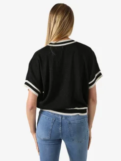 Solada Maglia donna in lurex a maniche corte con ricami - nero