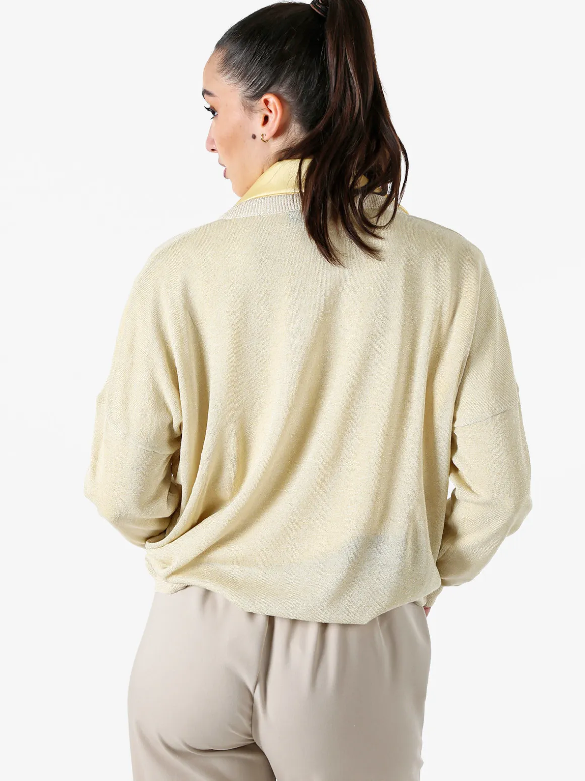 Solada Maglia donna lurex oversize con scollo V - oro