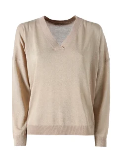 Solada Maglia donna lurex oversize con scollo V - cammello