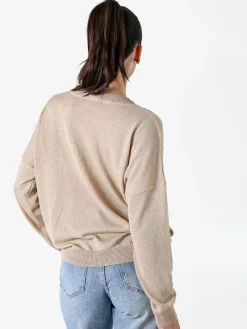 Solada Maglia donna lurex oversize con scollo V - cammello