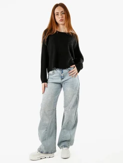 Solada Maglia donna oversize con maniche a pipistrello - nero