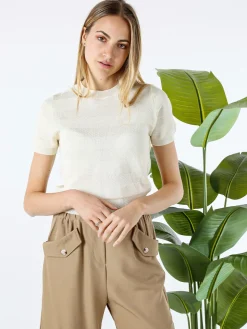 Solada Maglia girocollo da donna a maniche corte - panna