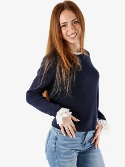 Solada Maglia girocollo da donna con dettagli in pizzo - blu scuro