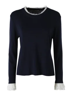 Solada Maglia girocollo da donna con dettagli in pizzo - blu scuro