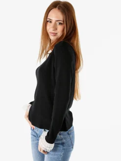 Solada Maglia girocollo da donna con dettagli in pizzo - nero