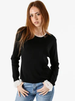 Solada Maglia girocollo da donna con dettagli in pizzo - nero