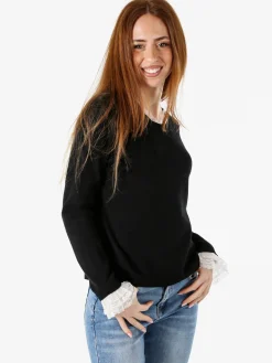 Solada Maglia girocollo da donna con dettagli in pizzo - nero