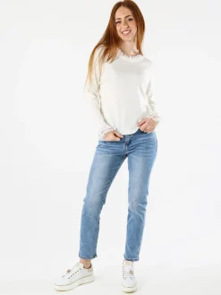 Solada Maglia girocollo da donna con dettagli in pizzo - bianco