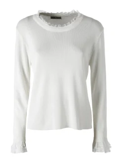 Solada Maglia girocollo da donna con dettagli in pizzo - bianco