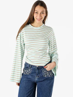 Solada Maglia rigata da donna con maniche lunghe a campana - acqua marina