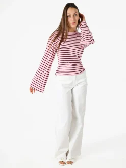 Solada Maglia rigata da donna con maniche lunghe a campana - rosa