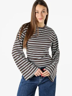 Solada Maglia rigata da donna con maniche lunghe a campana - marrone