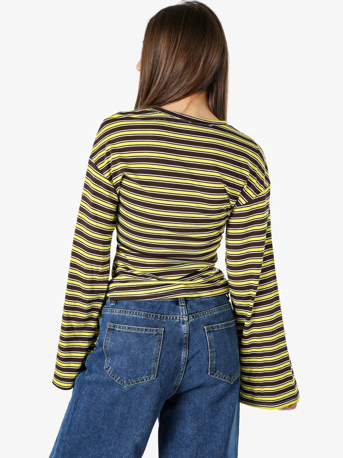 Solada Maglia rigata da donna con maniche lunghe a campana - giallo