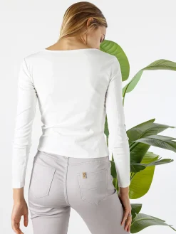 Solada Maglietta donna in cotone a maniche lunghe con dettaglio di pizzo - bianco