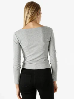 Solada Maglietta donna in cotone a maniche lunghe con dettaglio di pizzo - grigio