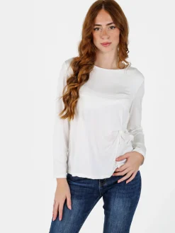 Solada Maglietta donna in viscosa a maniche lunghe con arricciatura - bianco