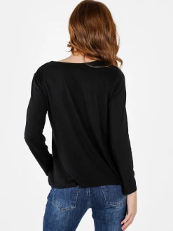 Solada Maglietta donna in viscosa a maniche lunghe con arricciatura - nero