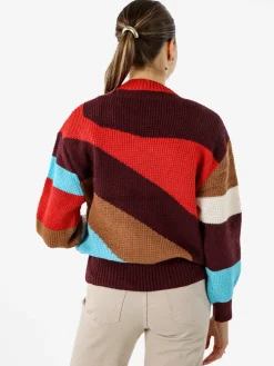 Solada Maglione donna oversize a blocchi di colore con strass - arancione