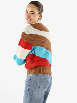 Solada Maglione donna oversize a blocchi di colore con strass - bianco