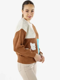 Solada Maglione donna oversize a blocchi di colore con ricami - bianco