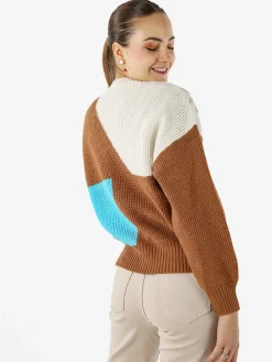 Solada Maglione donna oversize a blocchi di colore con ricami - bianco