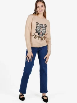 Solada Maglione donna oversize con strass e pietre decorative