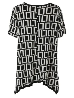 Solada Maxi blusa da donna a maniche corte con stampa greca - nero