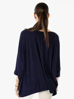 Solada Maxi blusa da donna in viscosa con maniche a pipistrello - blu scuro